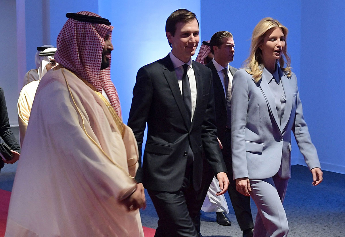 Crown Prince Mohammed bin Salman with White House senior advisor Jared Kushner and Ivanka Trump in Riyadh in 2017.