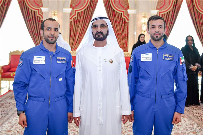 Sheikh Mohammed with the first two Emirati astronauts.