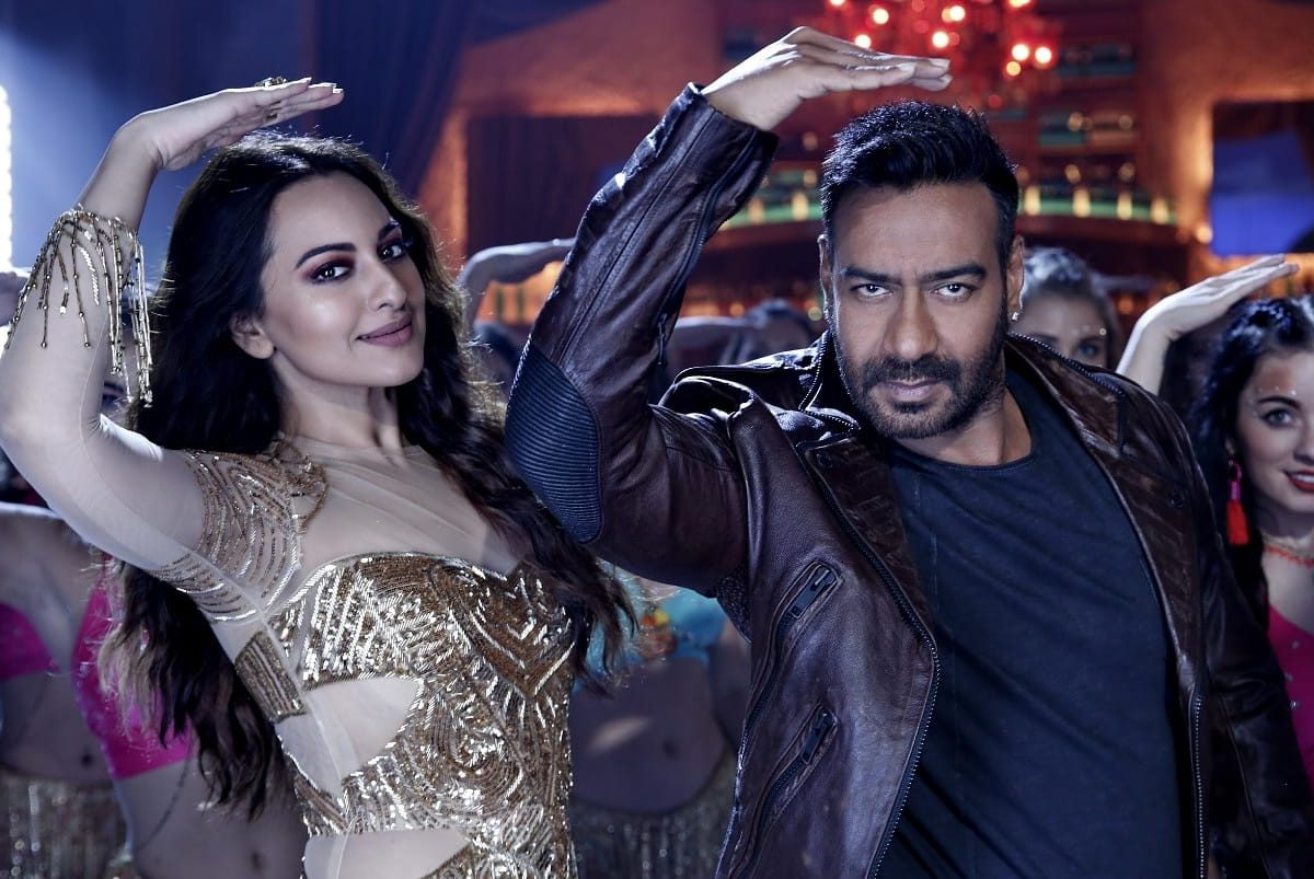 Sonakshi Sinha with Ajay Devgn, stars of the latest film Total Dhamaal, which isn't being released in Pakistan.