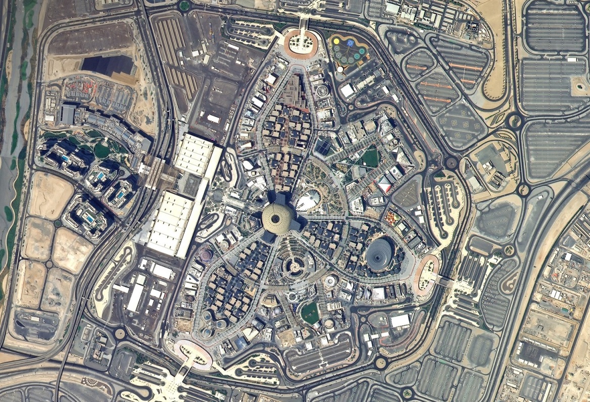 An aerial view of the Expo 2020 Dubai site.