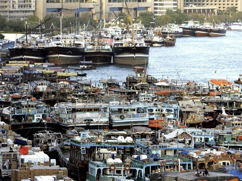 Dubai Creek full of cargo as trade comes in and out of the emirate.