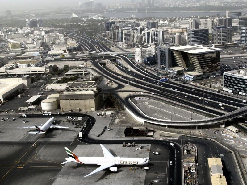 An aerial view shows Dubai international airport, home to the national carrier Emirates Airways. (AFP/Getty Images)