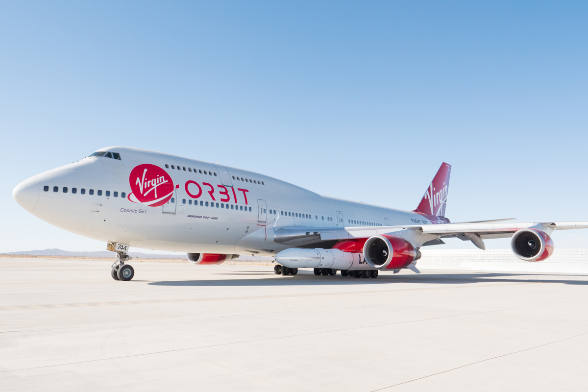 Virgin Orbit uses a customized Boeing 747 jumbo jet to launch its reusable rockets at about 35,000 feet above sea level.