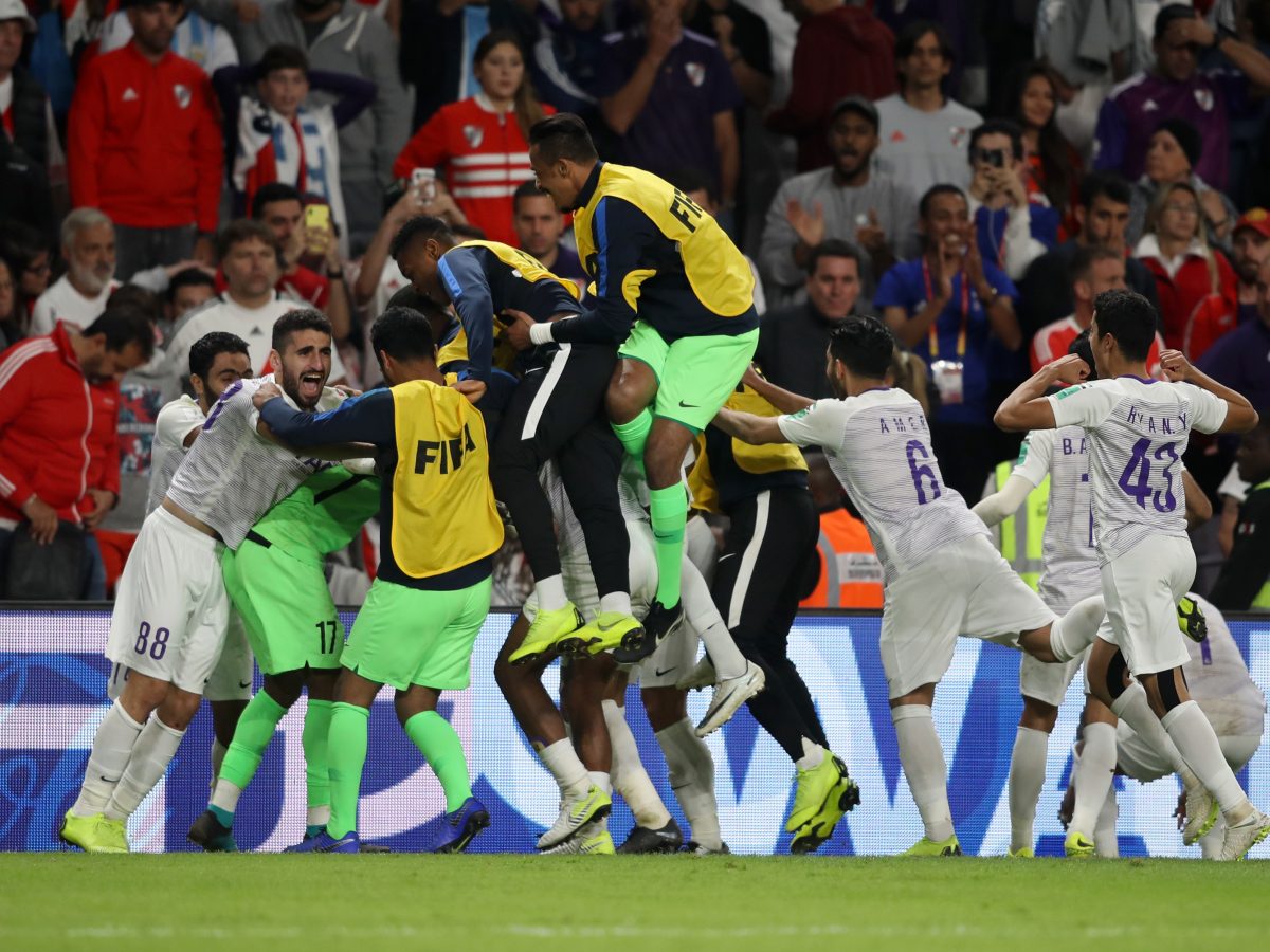 Players of Al Ain celebrates after winning the penalty shootout during the FIFA Club World Cup UAE 2018 Semi Final Match between River Plate and Al Ain at Hazza Bin Zayed Stadium on December 18 2018 in Al Ain United Arab Emirates  (Photo by Francois NelGetty Images)