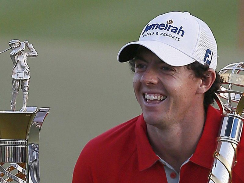 Northern Irelands Rory McIlroy poses with his trophy after winning the DP World Tour golf Championship in the Gulf emirate of Dubai in November, 2012. (Getty Images)