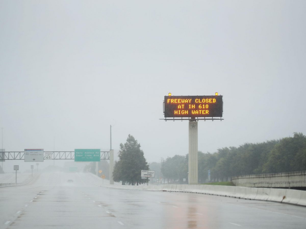 A sign along I69 tells drivers that hwy 610 is closed due to high water from Hurricane Harvey on August 27 2017 in Houston Texas Harvey which made landfall north of Corpus Christi late Friday evening is expected to dump upwards to 40 inches of rain in Texas over the next couple of days  Photo by Joe RaedleGetty Images