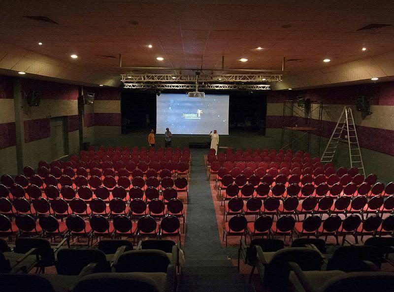 Employees working at the main hall of the Saudi Cultural Center in Dammam, two days before the opening of the film festival. (Photo credit: STRINGER/AFP/Getty Images)n