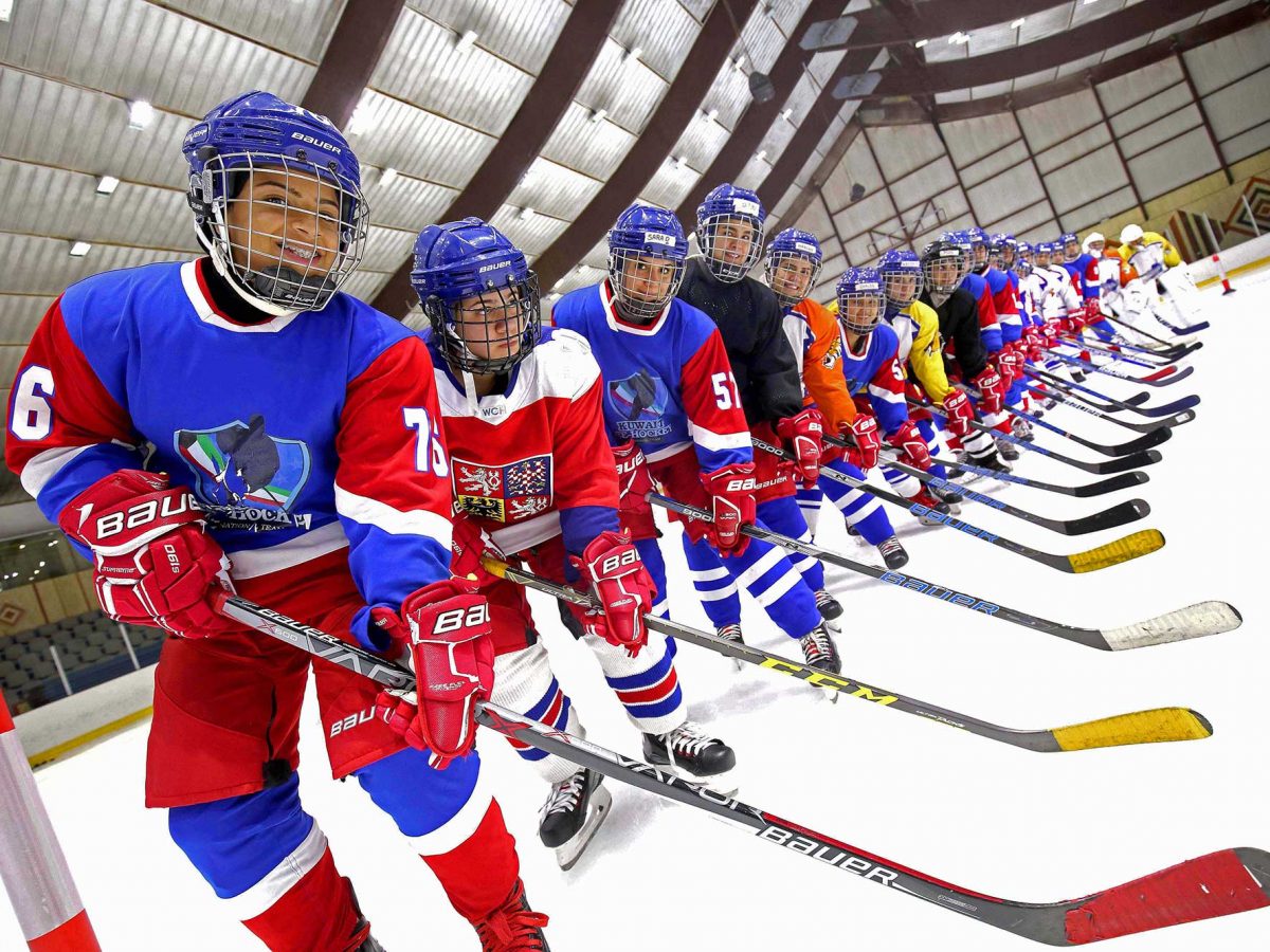 Members of Kuwait's women's ice hockey team take part in a training session at the ski lounge in Kuwait City.