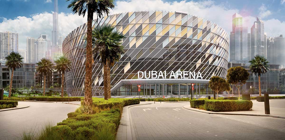 Dubai Arena is on track to open to the public next year, with the active-lit façade now completed and the paneled structure fully installed.