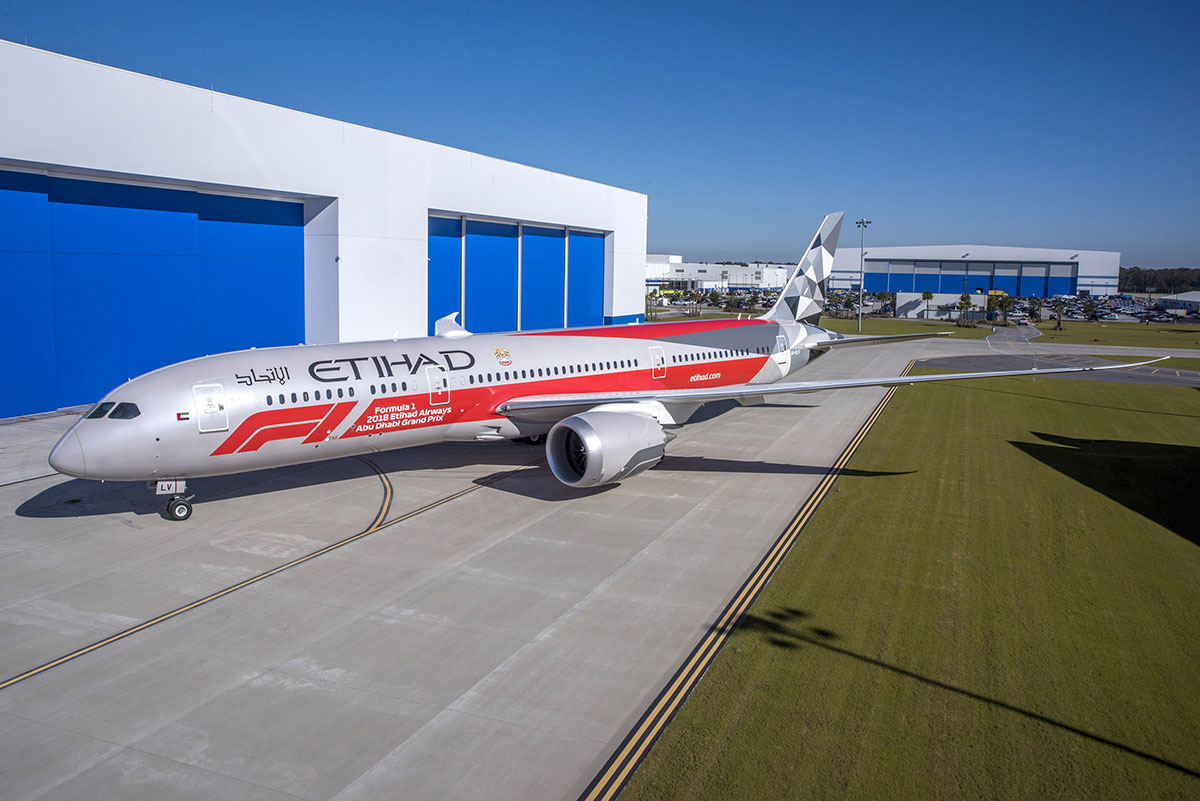 The design was painted on a Boeing 787-9 at the Boeing facility in Charleston, South Carolina.