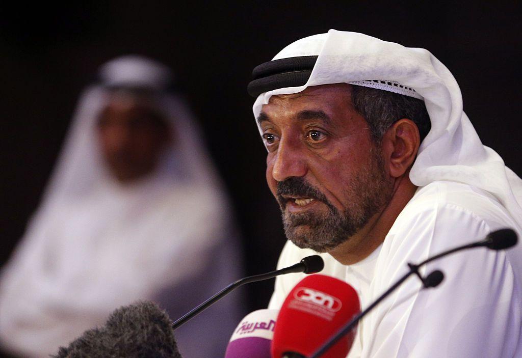 Emirates chief executive officer Sheikh Ahmed bin Saeed al-Maktoum gives a press conference near the airpot in Dubai, on August 3, 2016. An Emirates plane with 300 people on board crash-landed and caught fire in Dubai, causing the death of a firefighter and a four-hour shutdown of the busy airport but no fatalities among passengers. The ca