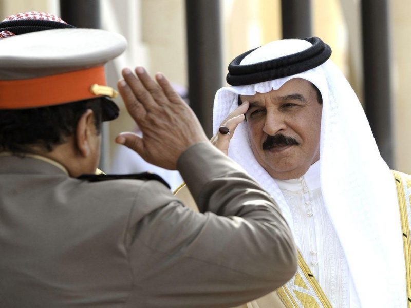 Bahrains King Hamad bin Issa al-Khalifa (R) reviews a Saudi honour guard upon his arrival in Riyadh to attend a Gulf Cooperation Council (GCC) summit to discuss developing their six-nation council into a union. (AFP/Getty Images)