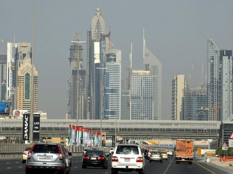 Cars drive on a highway in the Gulf emirate of Dubai.