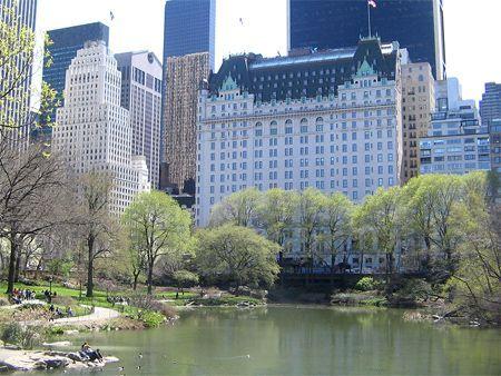 The Plaza Hotel is a landmark 19-story luxury hotel with a height of 76 metres and length 120 metres that occupies the west side of Grand Army Plaza, from which it derives its name, and extends along Central Park South in Manhattan.