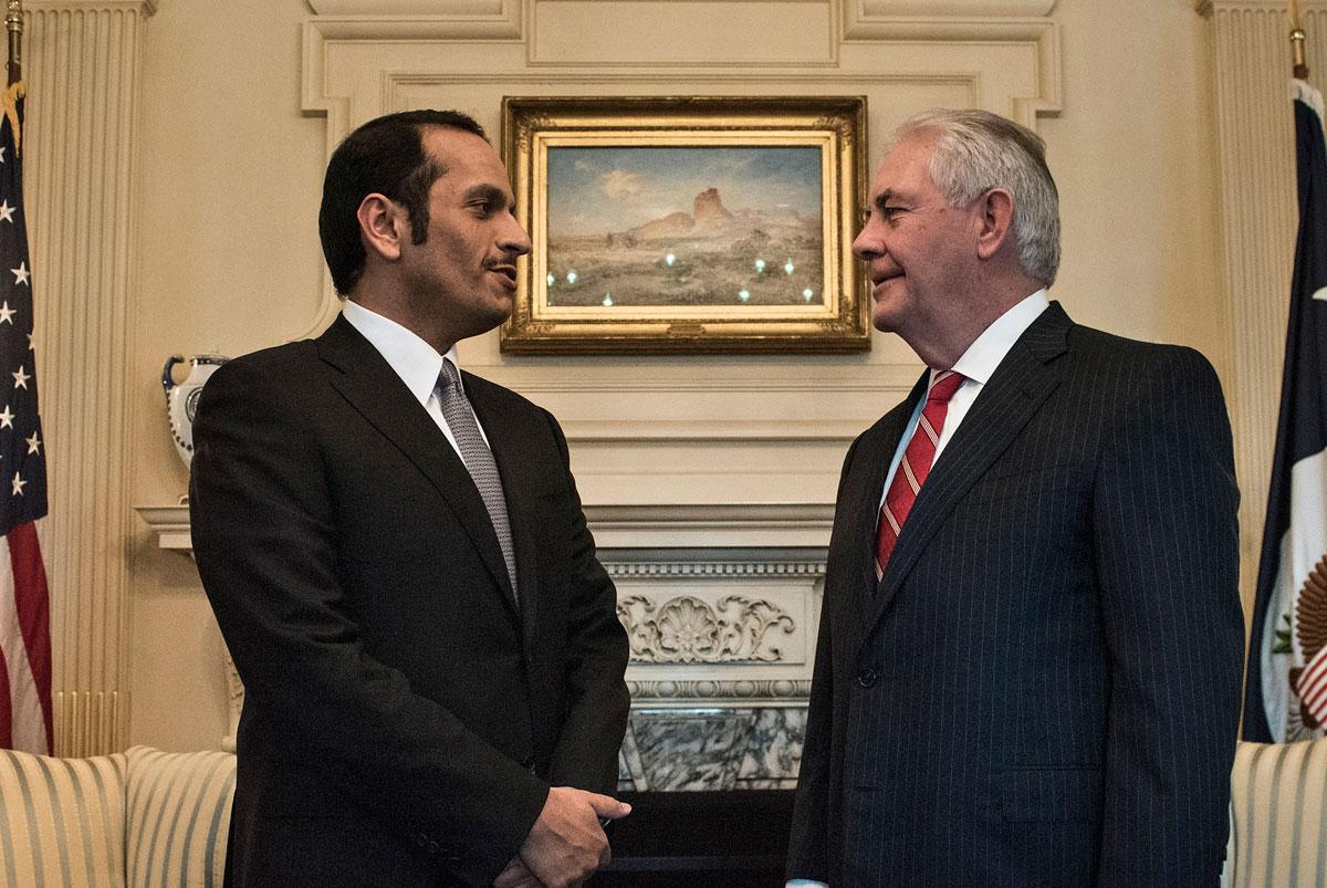 Qatar's Foreign Minister Sheikh Mohammed bin Abdulrahman (L) and US Secretary of State Rex Tillerson in Washington, DC.