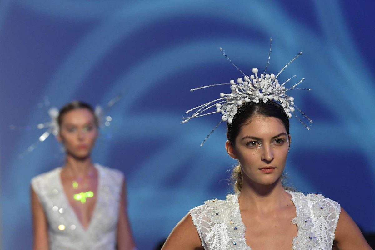 A model presents a creation by Amato during the Arab Fashion Week in the United Arab Emirate of Dubai on November 15, 2017.