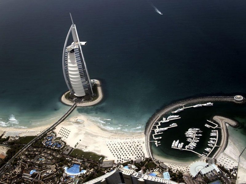 An aerial view of the Burj Al-Arab, one of Jumeirahs flagship properties in Dubai. (AFP/Getty Images)