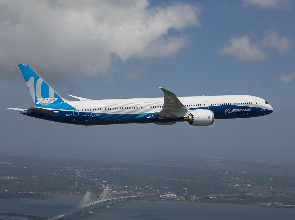 Boeing's 787-10 pictured during its first flight