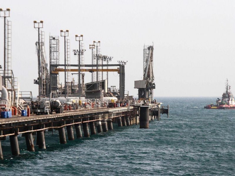 A picture shows an oil facility in the Khark Island, on the shore of the Gulf. (STR/AFP/Getty Images)