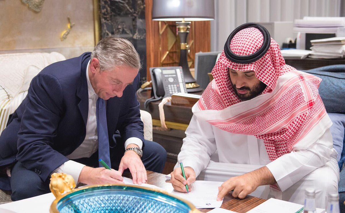 Crown Prince Mohammed bin Salman pictured with Dr Klaus Kleinfeld, Chief Executive of NEOM, former CEO of Arconic.