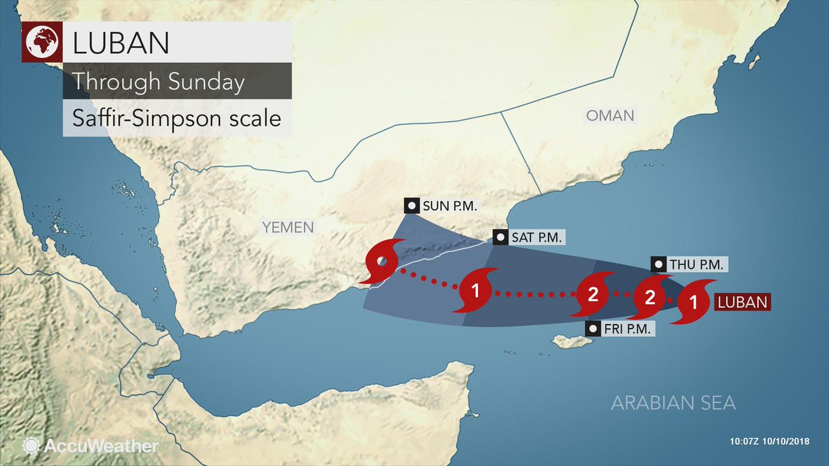 While the tropical storm west of the Arabian Sea is expected to get worse, the National Committee for Civil Defence said it is ready to tackle it when heavy rains begin on Sunday night. Image: Accuweather