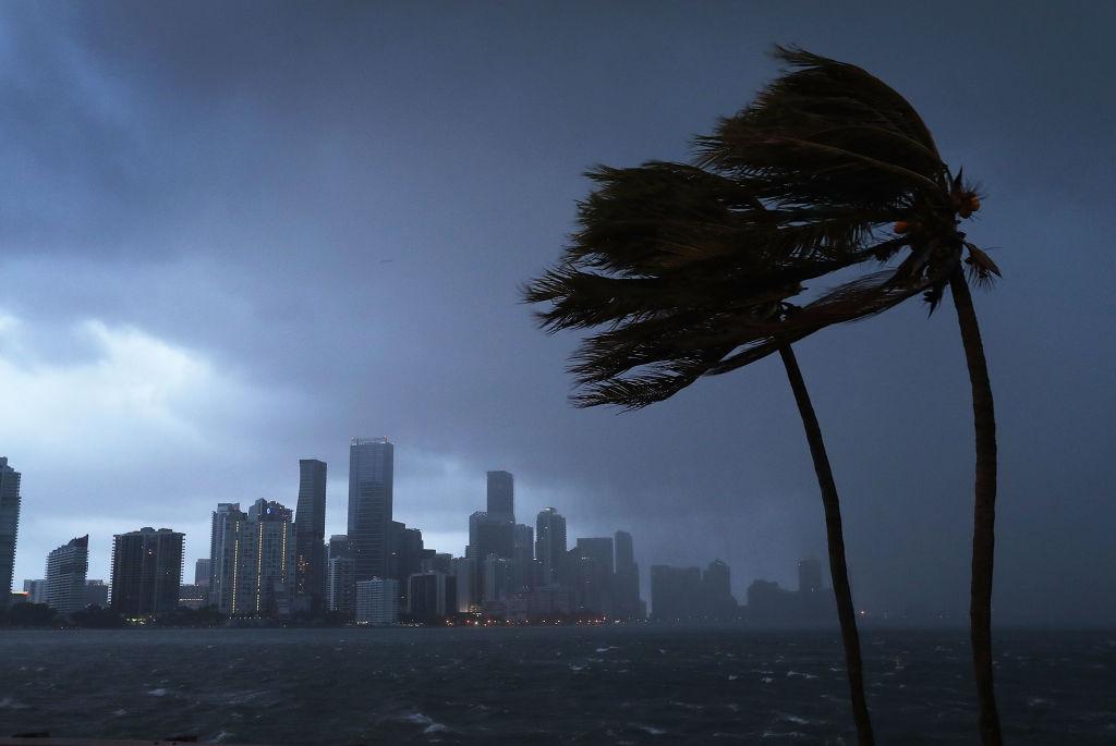 The skyline is seen as the outerbands of Hurricane Irma start to reach Florida on September 9 2017 in Miami Florida. 
Florida is in the path of the Hurricane which may come ashore at category 4.  Photo by Joe RaedleGetty Images