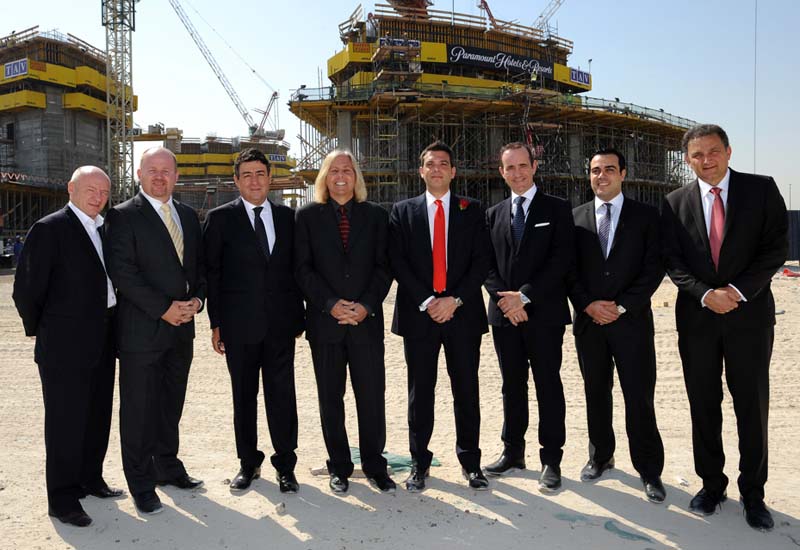 Mike Bartok, executive vice president licensing at Paramount Pictures, tours the DAMAC Towers By Paramount Hotels & Resorts site with Ziad El Chaar, managing director of DAMAC Properties and Ghassan Aridi, executive chairman of PHR FZ-LLC.