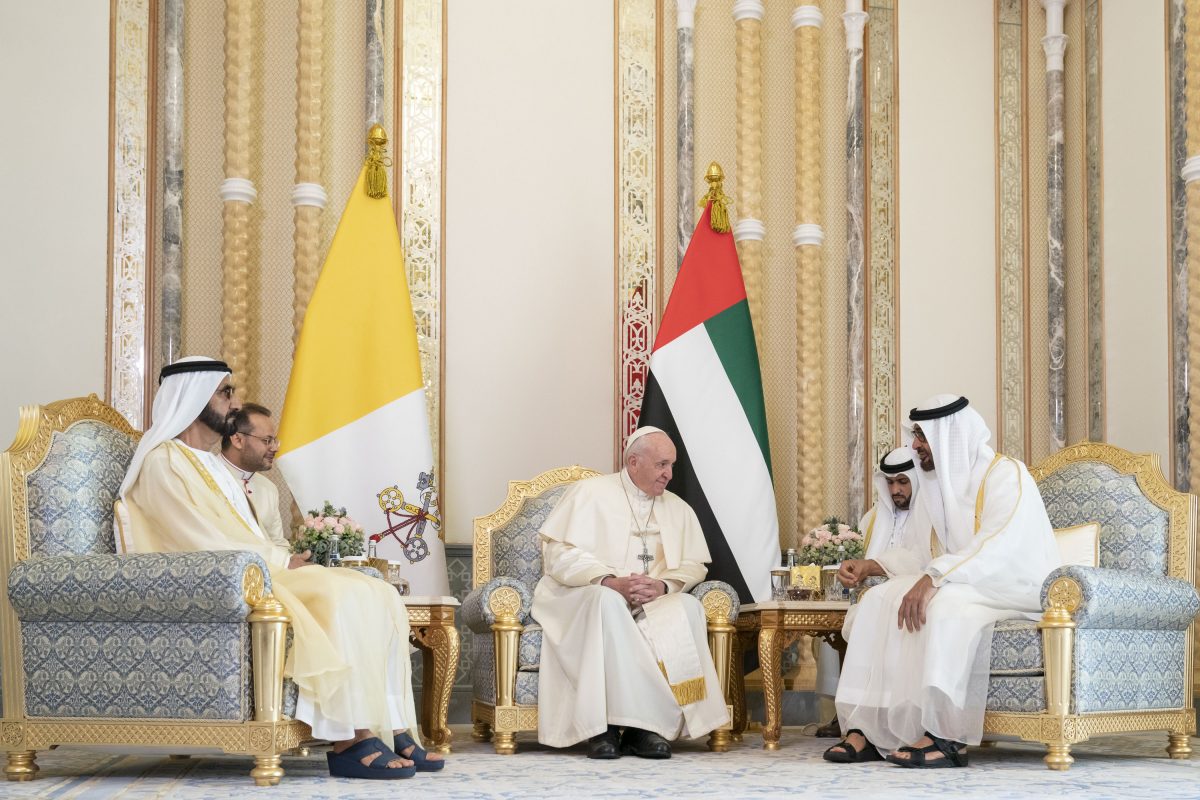 Pope Francis said he was happy to visit the UAE, pointing out that his visit represented a new stage in the history of human fraternity. (WAM)