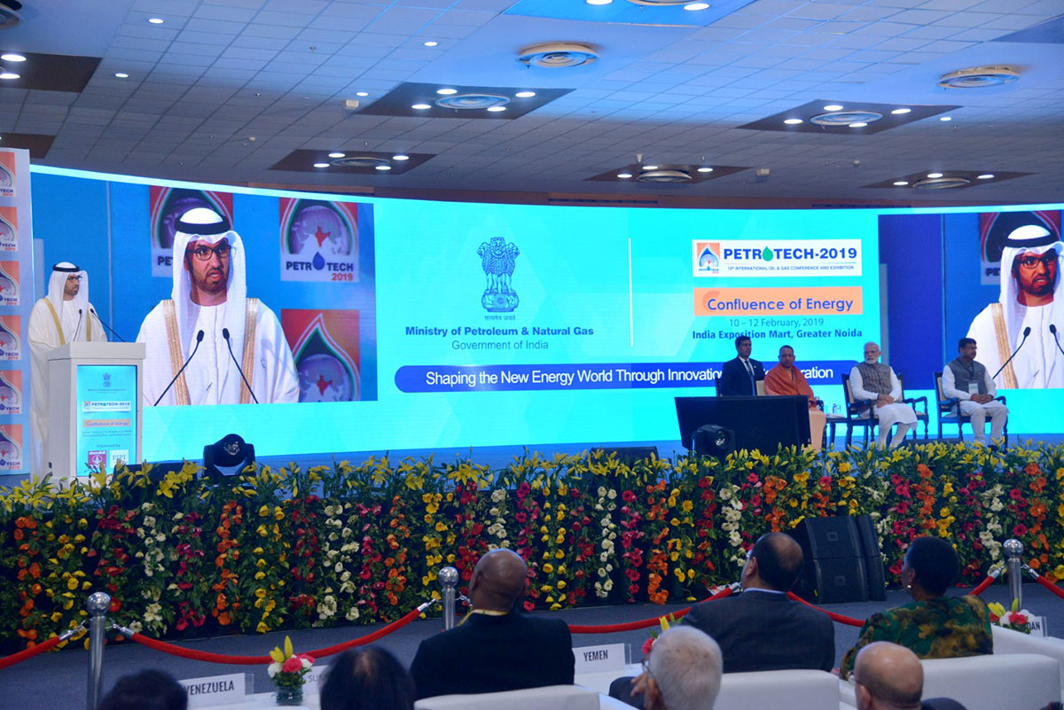 Sultan Ahmed Al Jaber, Minister of State in the UAE and CEO of the ADNOC speaking at Petrotech Conference in Greater Noida, near capital Delhi.