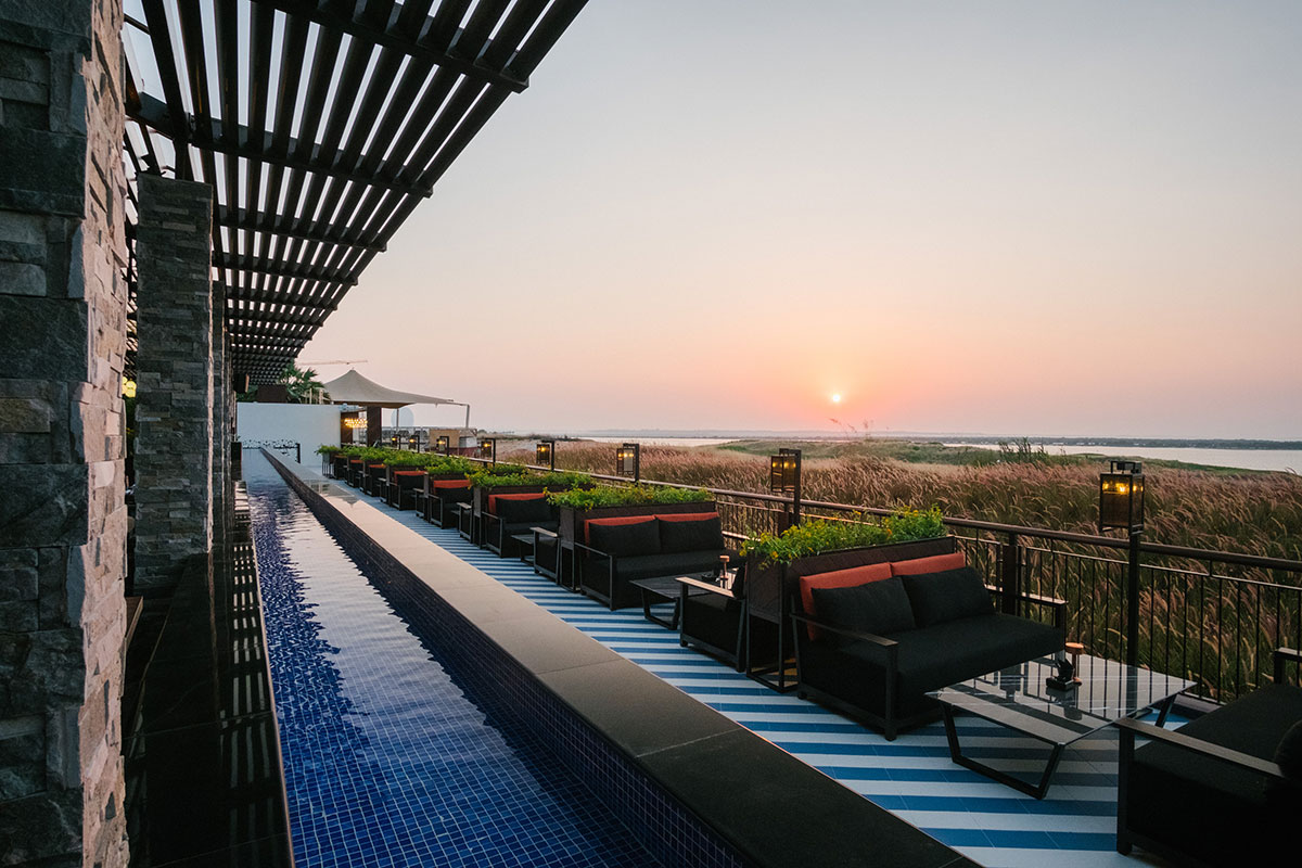 Sunset views from Filini Garden's outdoor terrace