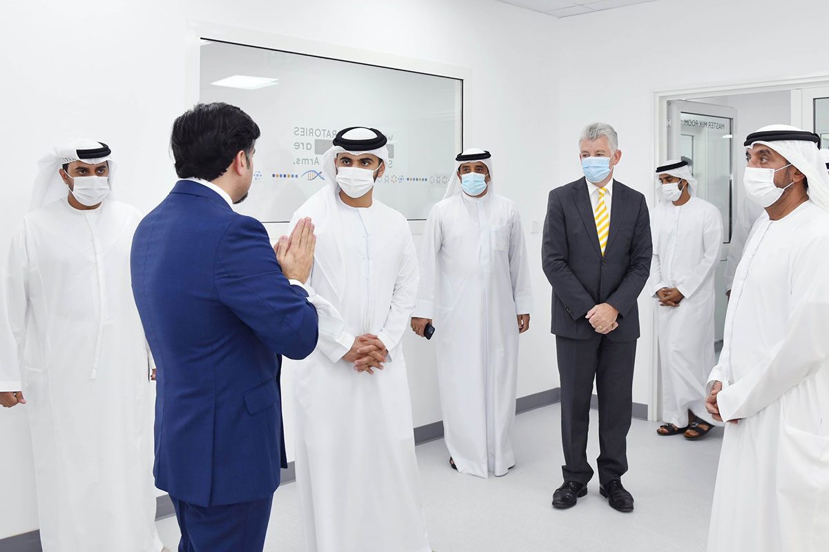 HH Sheikh Mansoor Bin Mohammed Bin Rashid Al Maktoum and HH Sheikh Ahmed Bin Saeed Al Maktoum joined Dubai Airports CEO Paul Griffiths at the inauguration of the world’s largest and most modern rapid PCR processing laboratory