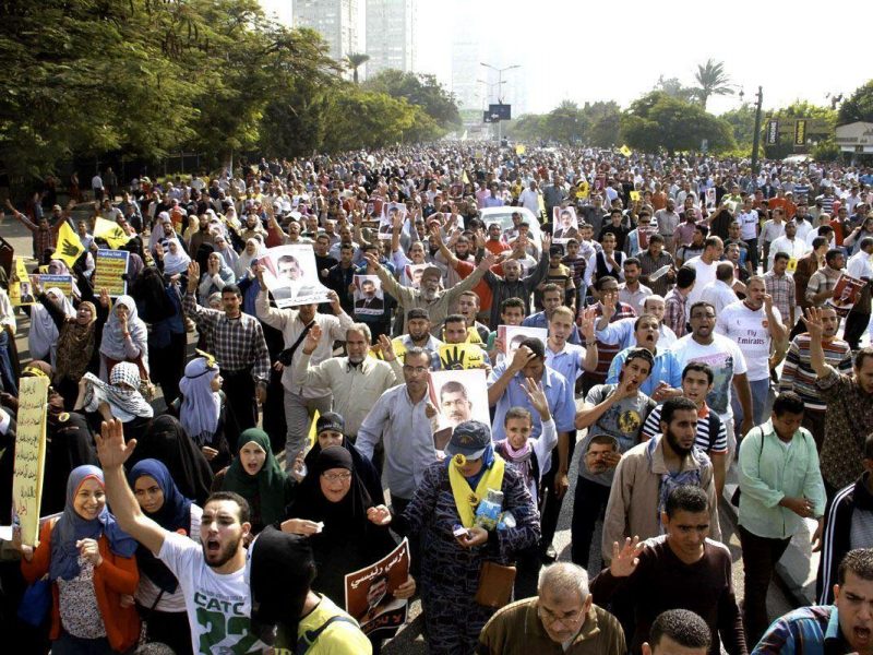 Egyptian Muslim brotherhood and supporters of ousted Islamist president Mohamed Morsi rally outside Egypts Supreme Constitutional Court (AFP/Getty Images - for illustrative purposes only)