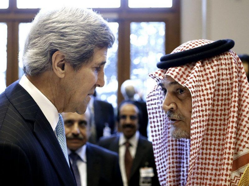 US secretary of state John Kerry with Saudi Arabias foreign minister Prince Saud al-Faisal. (Getty Images)