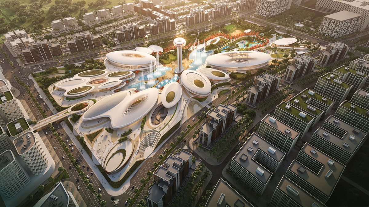 The Central Hub design by Zaha Hadid Architects - conceptualising the first moment a water droplet strikes the earth’s surface - will feature green space and water features.