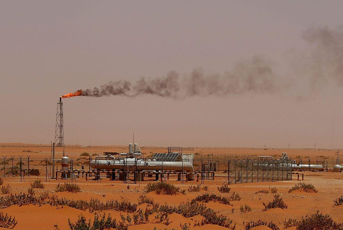 A flame from a Saudi Aramco oil installion known as 'Pump 3' is seen in the desert near the oil-rich area of Khouris, 160 kms east of the Saudi capital Riyadh. (MARWAN NAAMANI/AFP/Getty Images)