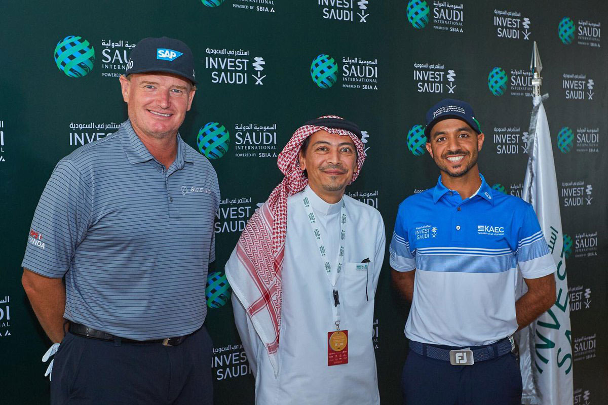 Khaled Tash, deputy governor for marketing and communication of the Saudi Arabian General Investment Authority (centre), with South Afican golfer and course designer Ernie Els and Othman Almulla Saudi Araba's first professional golfer.