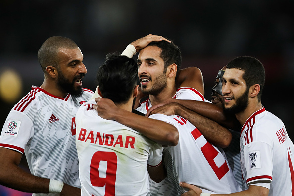 Ali Ahmed Mabkhout celebrates after scoring the second goal for the UAE during the AFC Asian Cup Group A match against India. (Yifan Ding/Getty Images)