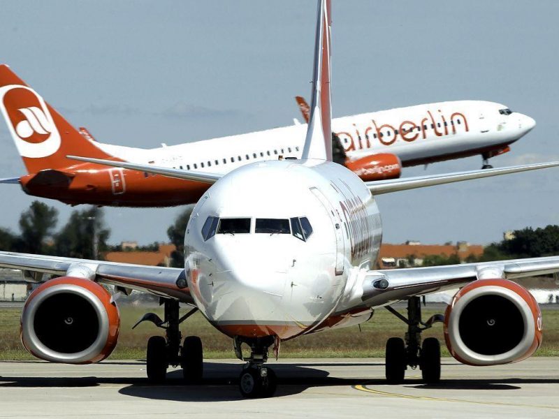 An Air Berlin passenger plane takes off as another stands on the tarmac at Tegel Airport on June 17, 2010 in Berlin, Germany. Air Berlin is Germanys second biggest airliner, after rival Lufthansa. (Getty Images)