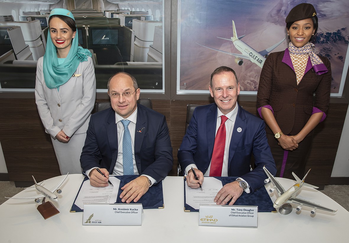 The wide-ranging memorandum of understanding inked at the Bahrain International Airshow covers scope to introduce joint codeshare operations between Abu Dhabi and Manama, as well as on the global flight networks beyond the two carriers’ GCC hubs.