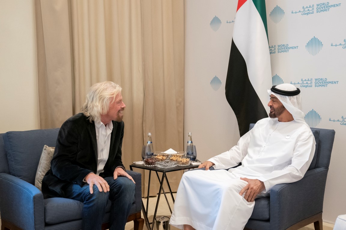 Sheikh Mohamed bin Zayed Al Nahyan, Crown Prince of Abu Dhabi, with Richard Branson, chairman of the Board of Virgin Galactic. (WAM)