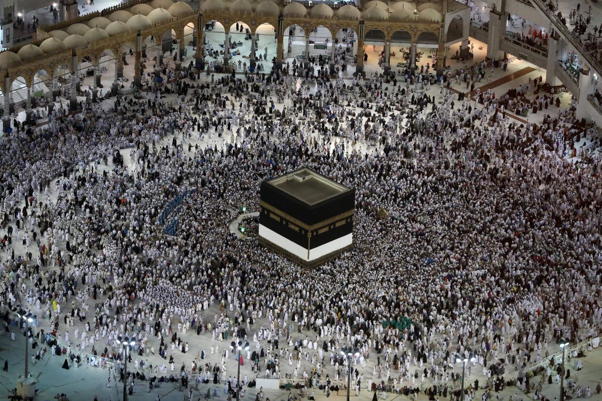 Muslim pilgrims prepare to circumambulate the Kaaba, Islam's holiest shrine, at the Grand Mosque in Saudi Arabia's holy city of Makkah, prior to the start of the annual Hajj pilgrimage.