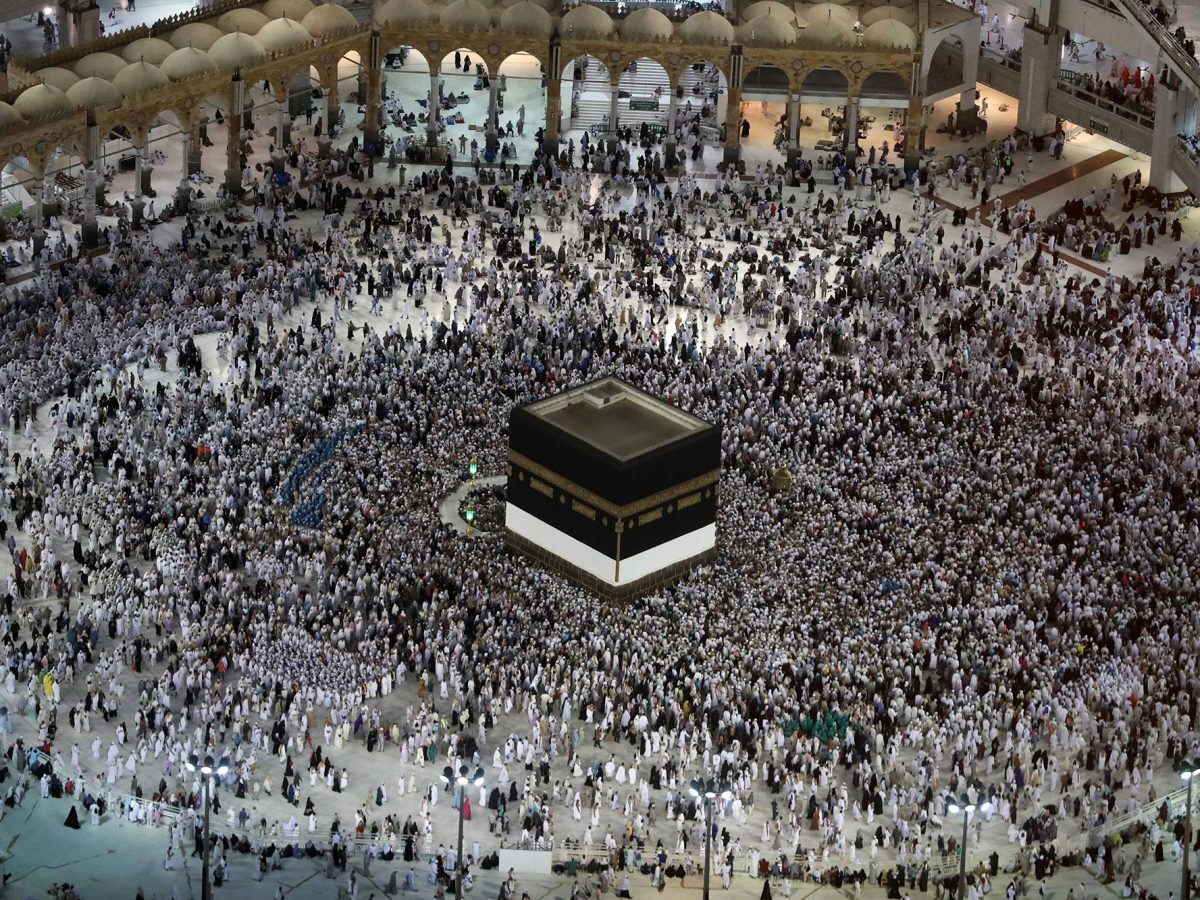 Muslim pilgrims prepare to circumambulate the Kaaba, Islam's holiest shrine, at the Grand Mosque in Saudi Arabia's holy city of Makkah, prior to the start of the annual Hajj pilgrimage.