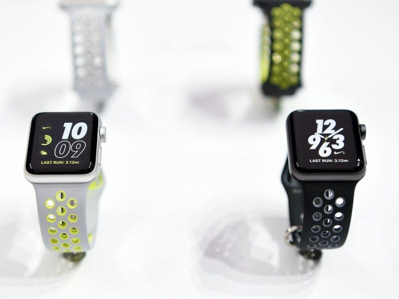 Nike Apple smartwatches are seen on display during an Apple media event at Bill Graham Civic Auditorium in San Francisco, California on September 7, 2016. Apple on Wednesday unveiled two upgraded versions of its iPhone and a new waterproof smartwatch, seeking to reignite growth for the iconic technology maker. The iPhone 7 and larger iPhon