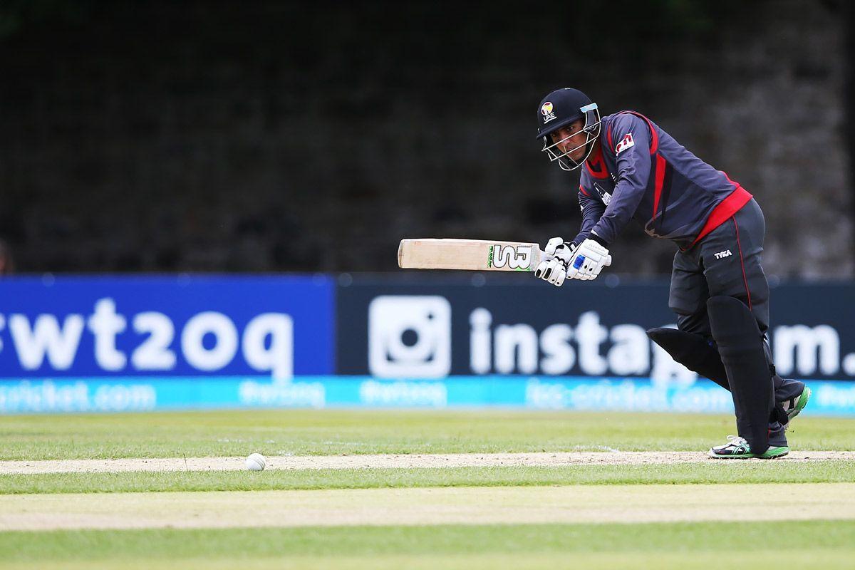 Shaiman Anwar of UAE bats during the ICC World Twenty20 India Qualifier between UAE and Afghanistan at the Grange Cricket Club in Edinburgh Scotland. (Getty Images)