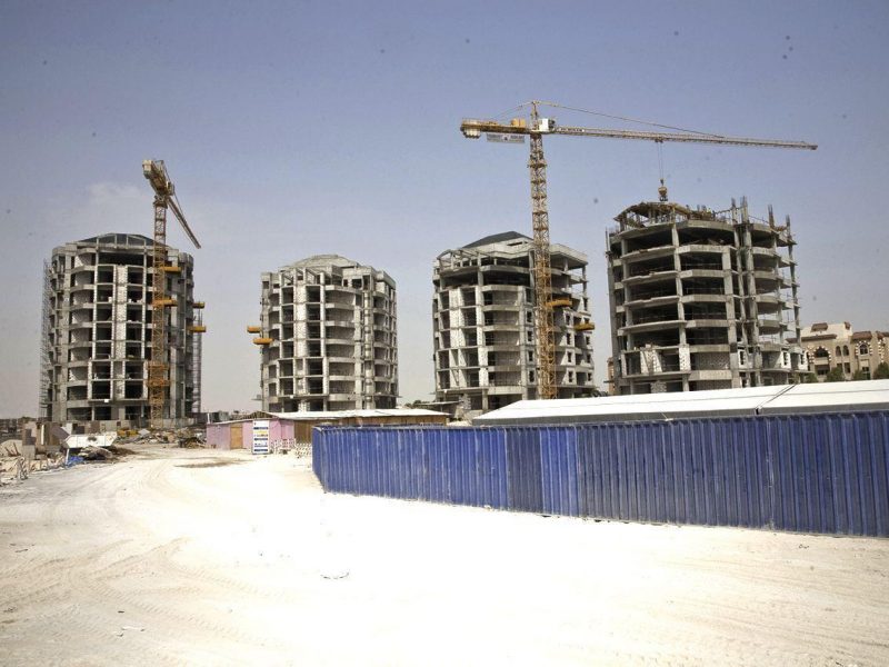 Under construction buildings at Dubai Lagoon site