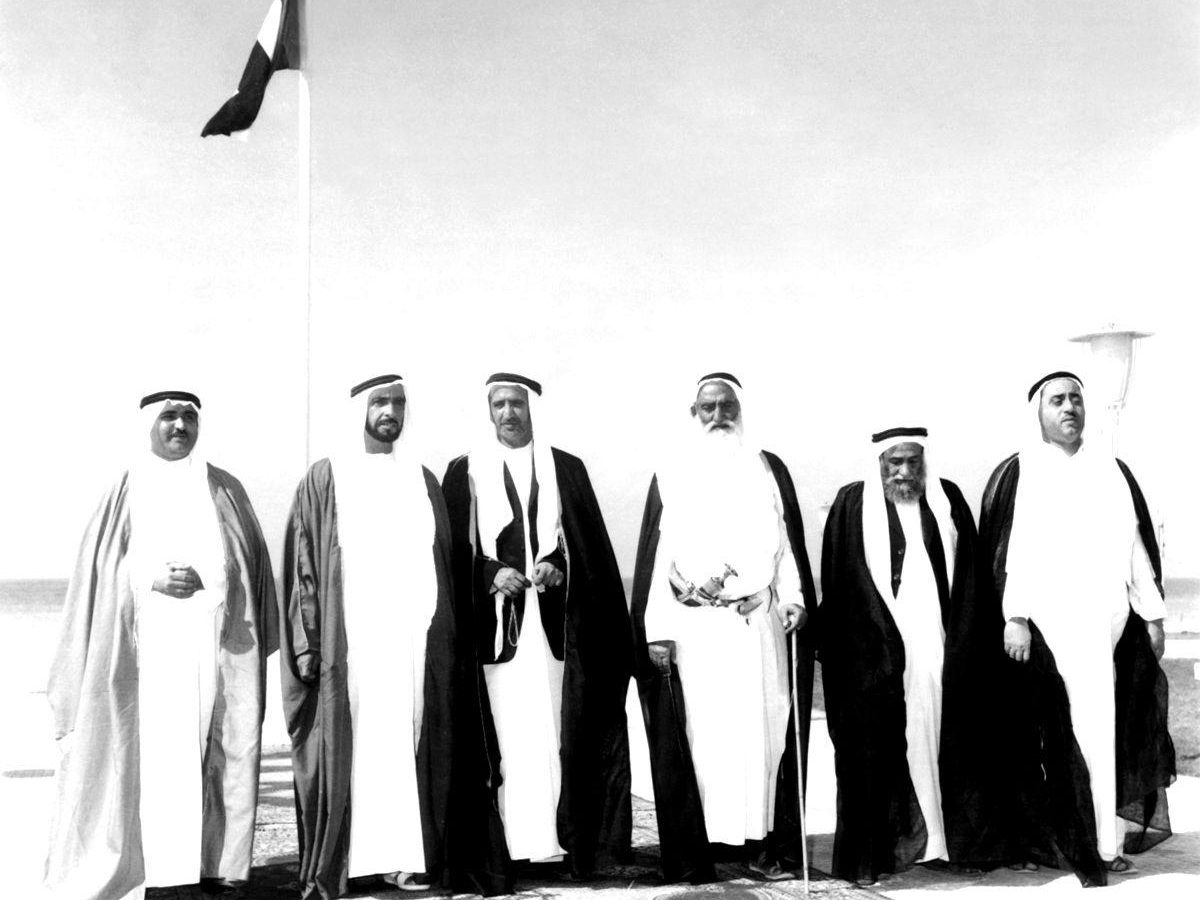 The rulers of the emirates after the announcement of the Union on Dec 2, 1971