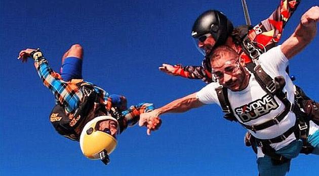 Karim Benzema after going skydiving during his recent visit to Dubai.