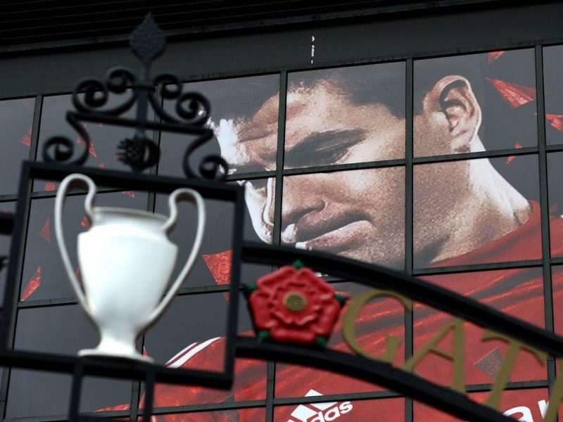 A photograph of Liverpool footballer Steven Gerrard is seen at Liverpool FCs Anfield Stadium in Liverpool, England, on August 2, 2010. Liverpool could be bought by a Chinese business tycoon within days, according to British media reports. Hong Kong-based investment company QSL Sports Ltd, have been linked with the club, who have been up fo