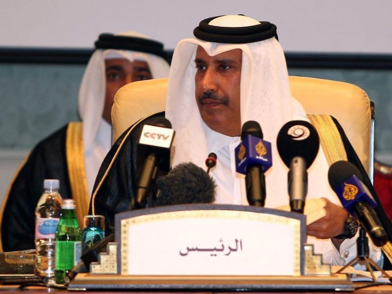 Qatars Prime Minister Sheikh Hamad bin Jassim al-Thani says the Arab Leagues plan to halt violence in Syria is not being implemented. (AFP/Getty Images)