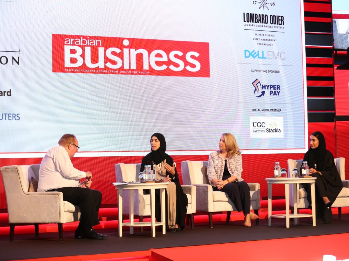 Andrew Neil, ITP Media Group chairman, in discussion with Iman Al Qassim, Chief Human Resources Officer, ENOC; Danny Leinders, Senior Client Partner, Korn Ferry Middle East, and Maha Al Qattan, Senior Vice President Group People, DP World.